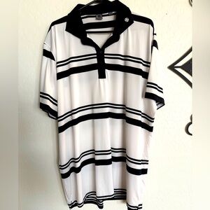 G/FORE Men’s Black and White Striped Golf Polo - XXL